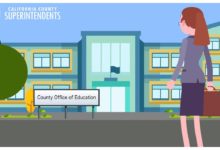 Illustration of woman in front of a County Office of Education